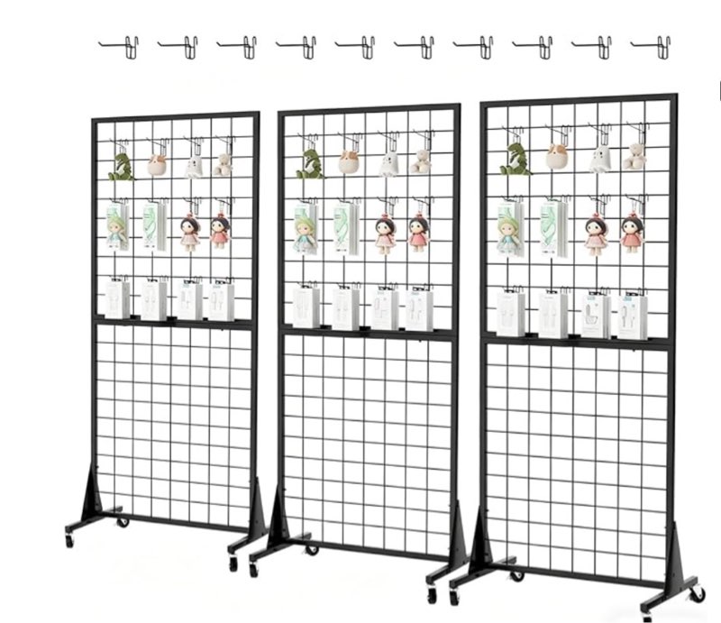 3-pack 2'x5.5' ft gridwall panel display stands heavy duty floor standing retail display rack with triangle base for retail art show with 20 hooks