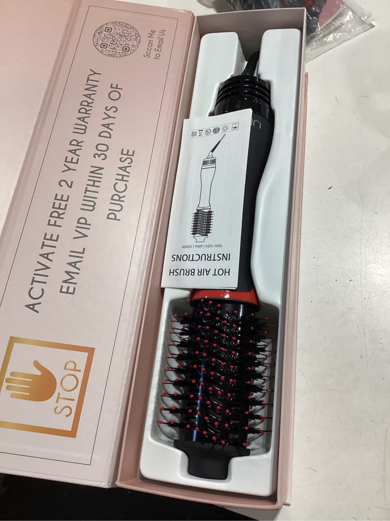 Condition photo showing As Is for umeely plus 2.0 hair dryer brush blow dryer brush in one, 2'' oval brush head hot air brush styler & volumizer with ionic technology, ntc smart temp control for smooth, frizz-free, shiny hair red/black
