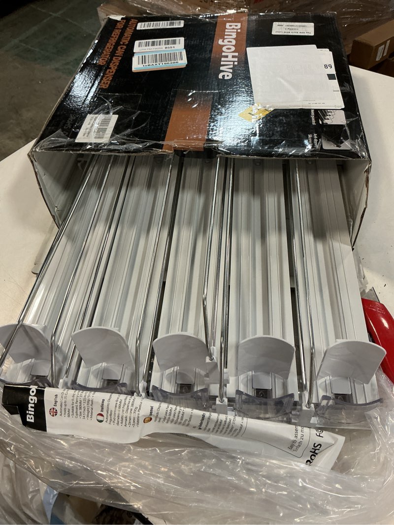 Condition photo showing Good Condition for Drink Dispenser for Refrigerator, Self-Pushing Soda Can Organizer for Fridge, 5 Rows already Assembled, Automatic Can Dispenser with Spring Loaded for Refrigerator Holds 25 cans, White White Width 14.57 inch x Depth 14.96 inch