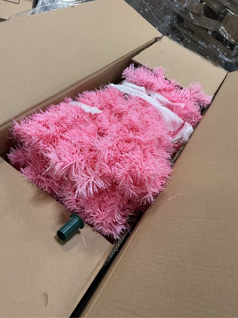 Condition photo showing As Is for KTKDE 6ft Artificial Pink Christmas Tree, Xmas Tree with 1005 Branch Tips and Decorations(Pink Top Star, 2set 200 Tips Battery Boxes Powered) Metal Stand, Suitable for Home Office Store Bar Pink 6ft