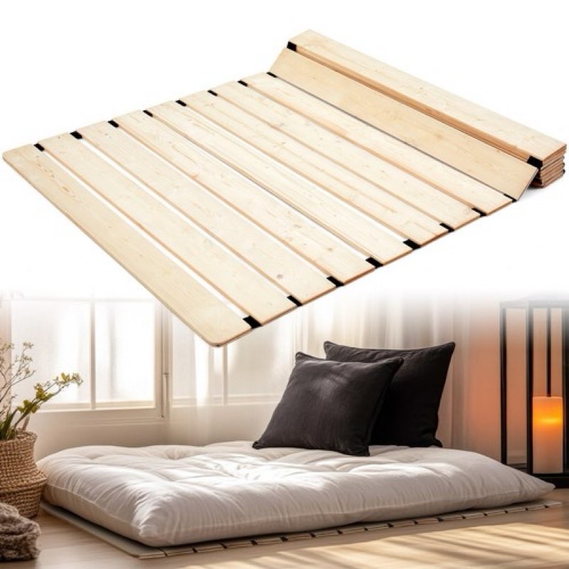 Wooden Tatami Bed Frame Folding Slatted Bed Frame Roll Type Breathable Hardwo...