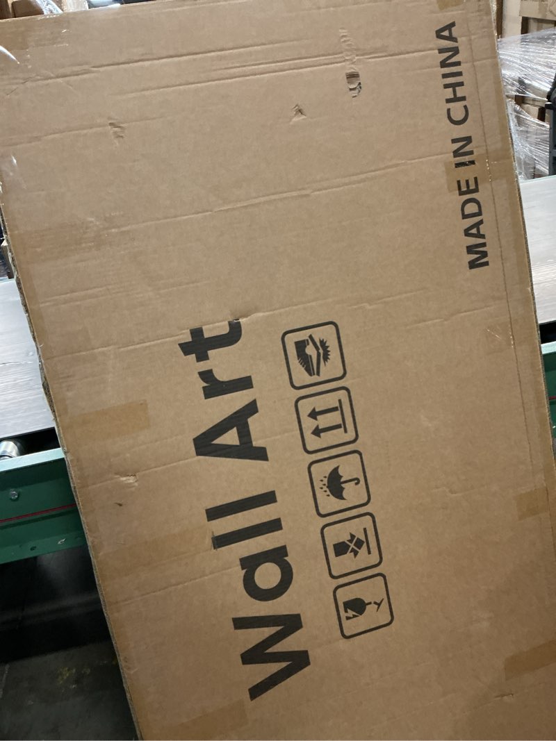 Condition photo showing Good Condition for Large Horizontal Modern Wall Art for Bedroom, Framed Neutral Picture Prints, Minimalist White Brown Circle Geometric Painting Artwork Decor for Living Room Dining Room Hallway Office 28x57 Inch 28.5"L x 57"W Brown