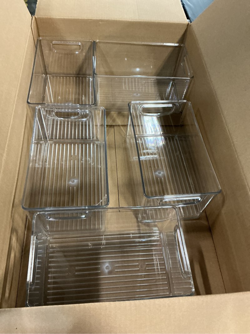 Condition photo showing Good Condition for iDesign Stackable Clear Plastic Bin - Kitchen Organizers and Storage for Fridge and Pantry, 6-Pack Pack of 6