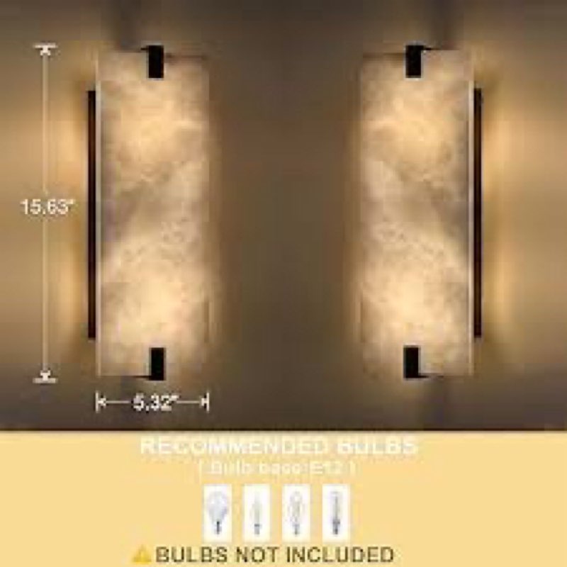 Doraimy Lighting 2 Pack 2 Light Square 16.7" Alabaster Marble Bathroom Wall Sconce Modern Concise St