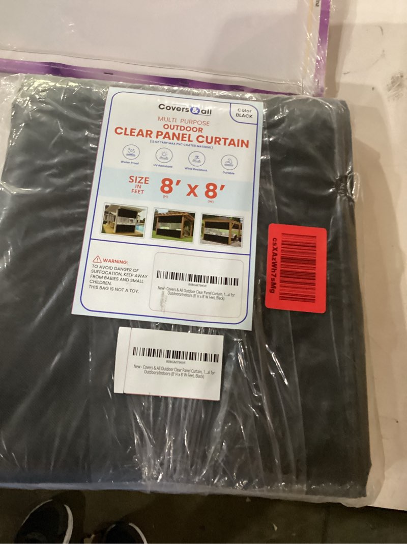 Condition photo showing New/Like New for covers & all outdoor clear panel curtain, 12 oz vinyl outdor curtains for patio, waterproof & weather resistant tarp with brass grommets for pergola, porch, gazebos, balcony (8'h x 8'w feet, black) black 8x8