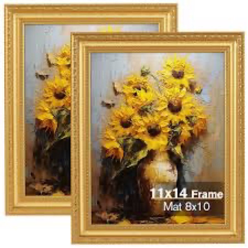 (Incomplete)Splinterix 11x14 Gold Picture Frame Set of 2, Ornate Vintage 11x 14 Photo Frame for Wall Decor or Ta