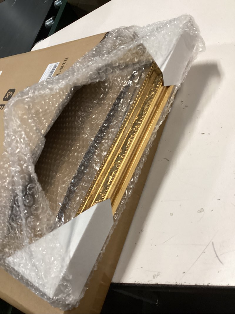 Condition photo showing Good Condition for Wood Canvas Frame for 12x16 Oil Paintings, Finished 12x16 Gold Ornate Frame for Wall Art Prints, Luxury Vintage Painting Frame for Home Office Decor, No Back & Cover (Gold) 12x16" Gold