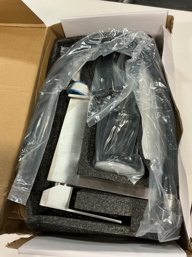 Condition photo showing Good Condition for midanya bathroom faucets 1 hole, single handle stainless steel bathroom sink faucet, modern vanity faucets with deck plate,water supply hoses and pop up drain,brushed nickel brushed nickel 1
