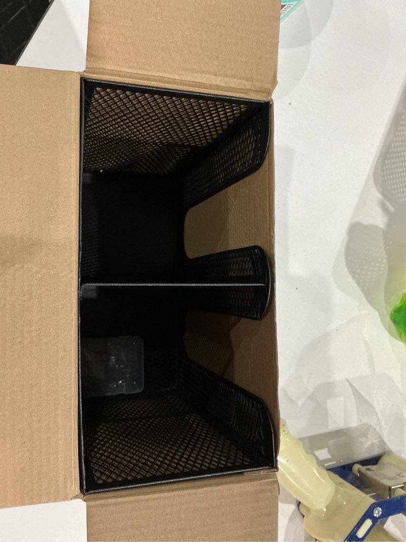 Condition photo showing Good Condition for maxcheck metal mesh cup and lid holder coffee paper cup dispenser lid holder storage organizer countertop or wall mount for coffee bar, kitchen, breakroom(2 compartments, 8.2 x 4.1 x 7.9 inch) 2 compartments black 8.2 x 4.1 x 7.9 inch