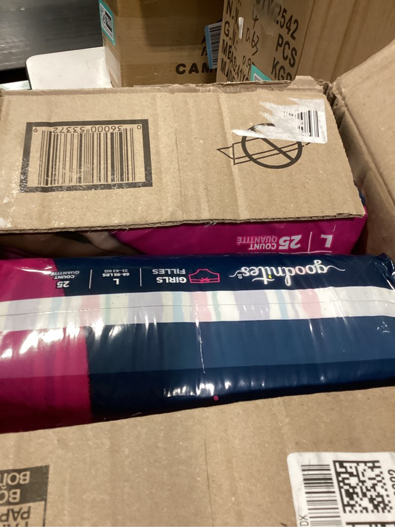 Condition photo showing New/Like New for Goodnites Girls' Nighttime Bedwetting Underwear, Size Large (68-95 lbs), 75 Ct (3 Packs of 25), Packaging May Vary Large 75