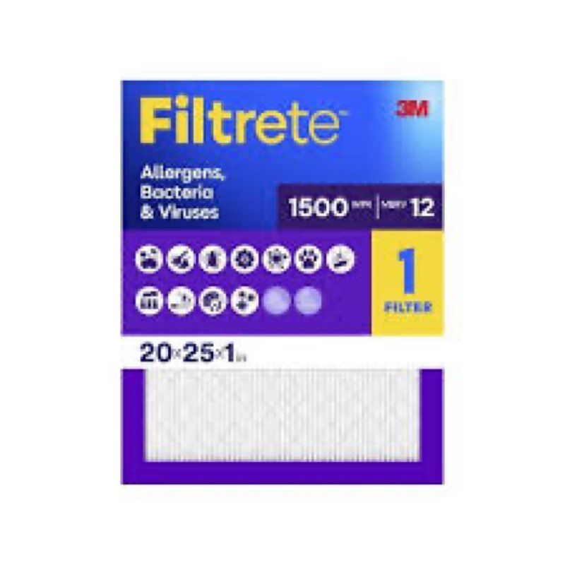 3m filtrete allergen, bacteria & virus air filter with a 1500 mpr 20x25x1