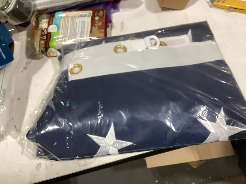 Condition photo showing New/Like New for american flag 6x10 ft outdoor, heavy duty high wind extra large us flag, embroidered stars, 3 brass grommets, oversized indestructible tough usa flags suitable for outside