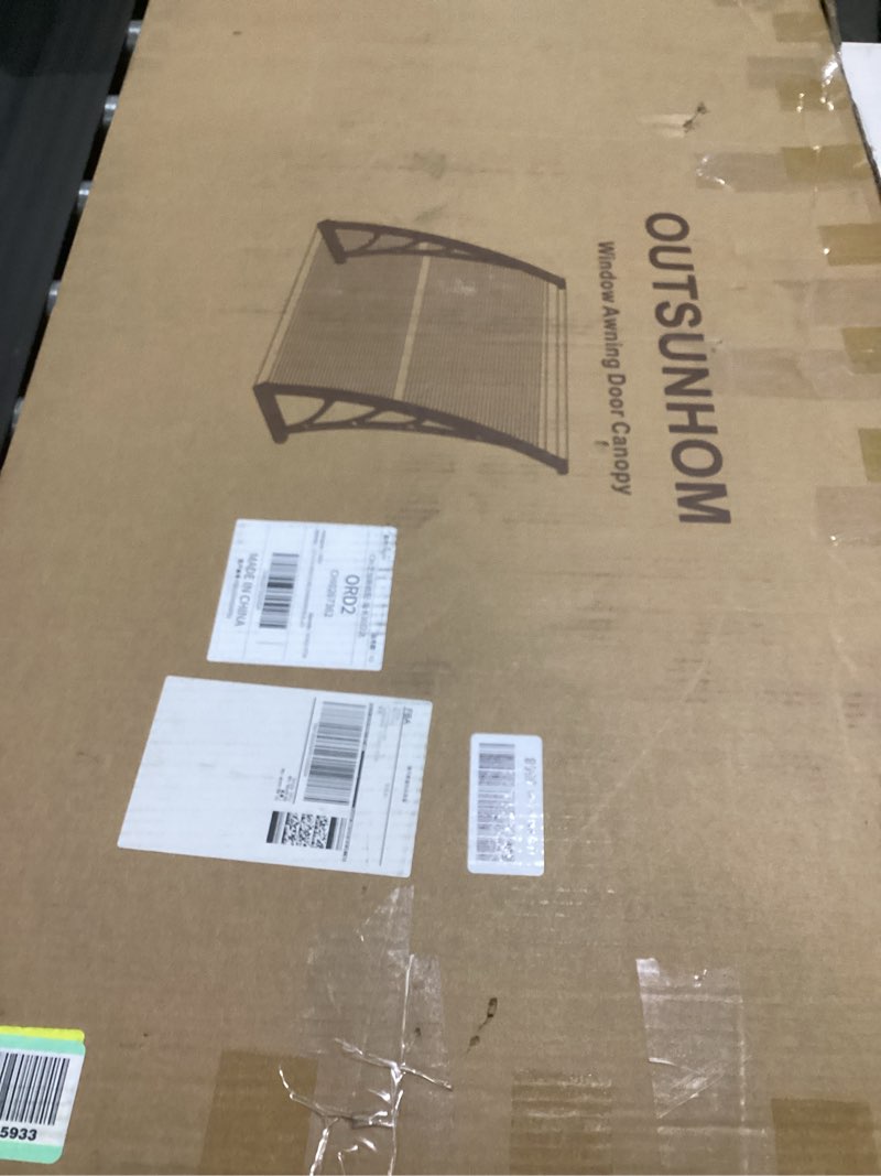 Condition photo showing New/Like New for 40" x 60" door awning exterior, polycarbonate window awnings for outside, uv-resistant door canopy rain & snow protection, spliced overdoor overhang shelter for front door,patio,porch,deck brown panel/black bracket 40x60x10.6 inch