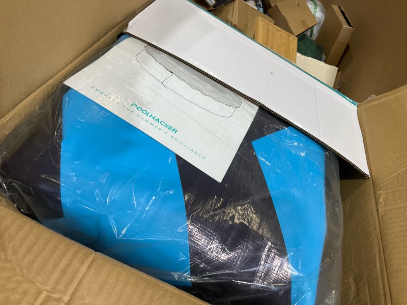 Condition photo showing As Is for poolhacker?2025 upgrade? 21 ft winter pool cover - 21ft round above ground, 4 foot overlap extra thick 420d pool cover with pulley and cable (cerulean) 21ft cerulean
