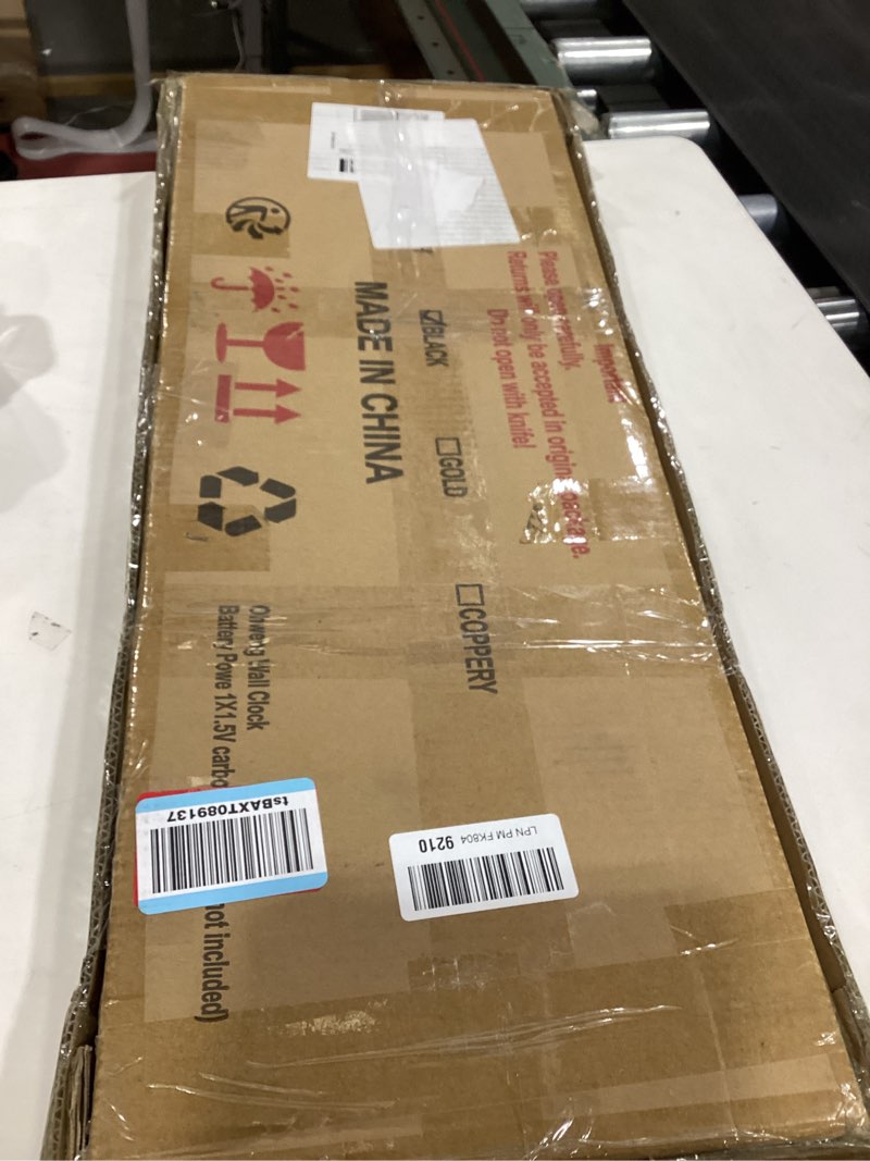 Condition photo showing As Is for Extra Large 40 Inch Wall Clock for Living Room Decor – Silent Non-Ticking Modern Farmhouse Wall Clock, Oversized Decorative Metal Roman Numeral Clock, Black 40inch Black Metal Wall Clock