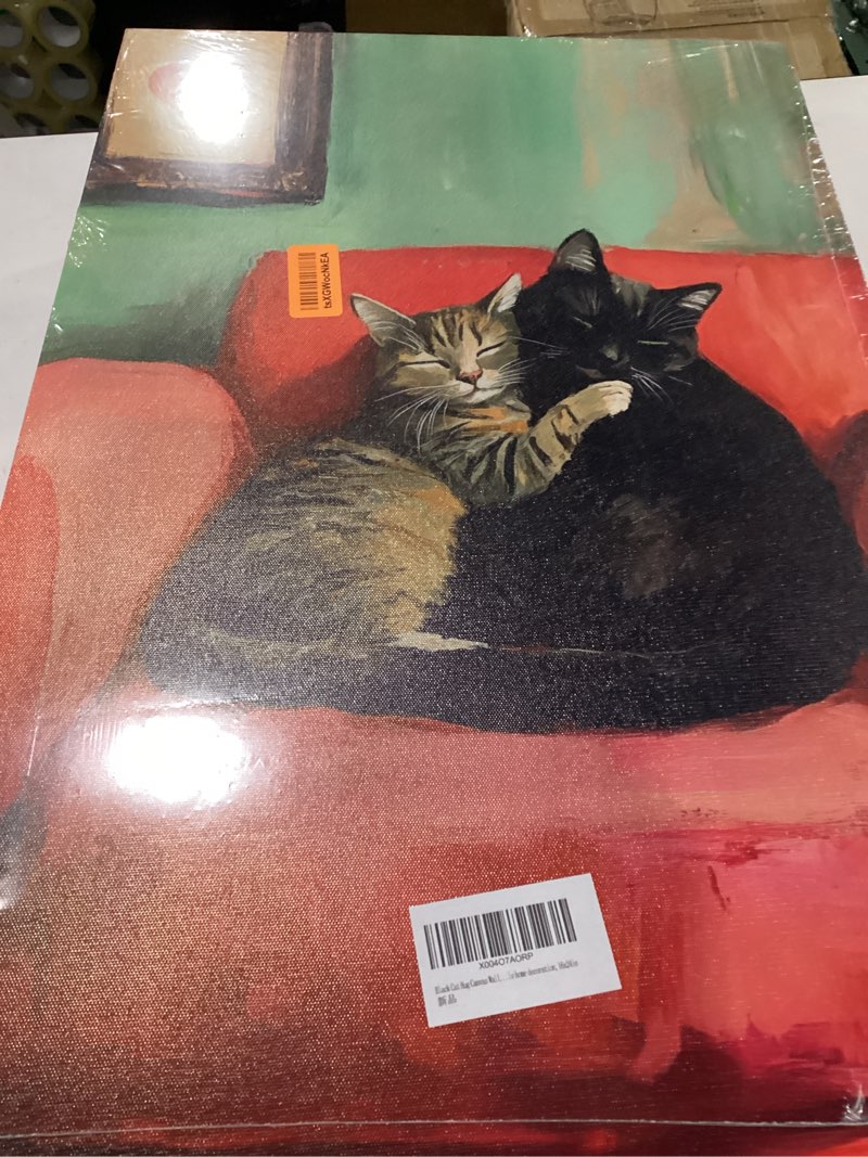 Condition photo showing New/Like New for black cat hug canvas wall art couple cats wall decor pictures funny animal poster prints love vintage oil painting artwork for bedroom living room couple home decoration,16x24in canvas 24"l x 16"w