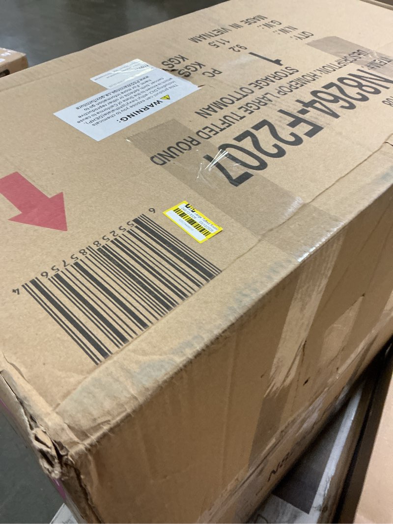 Condition photo showing Good Condition for homepop home decor button tufted woven round storage ottoman large