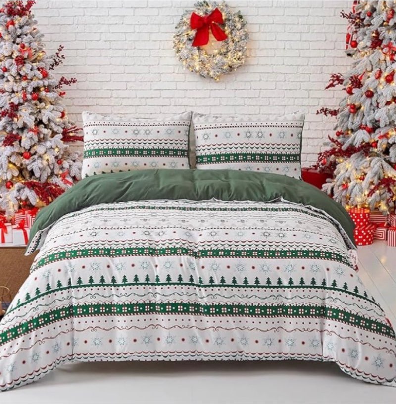 ((Similar))Menghomeus Christmas Duvet Cover Set Queen Size - 3 Pieces Xmas Tree Snowflake Pattern Comforter Cover Decor with 2 Pillowcases - Festival Bedding Sets with Zipper Closure for Kids Adults (90\"x90\")