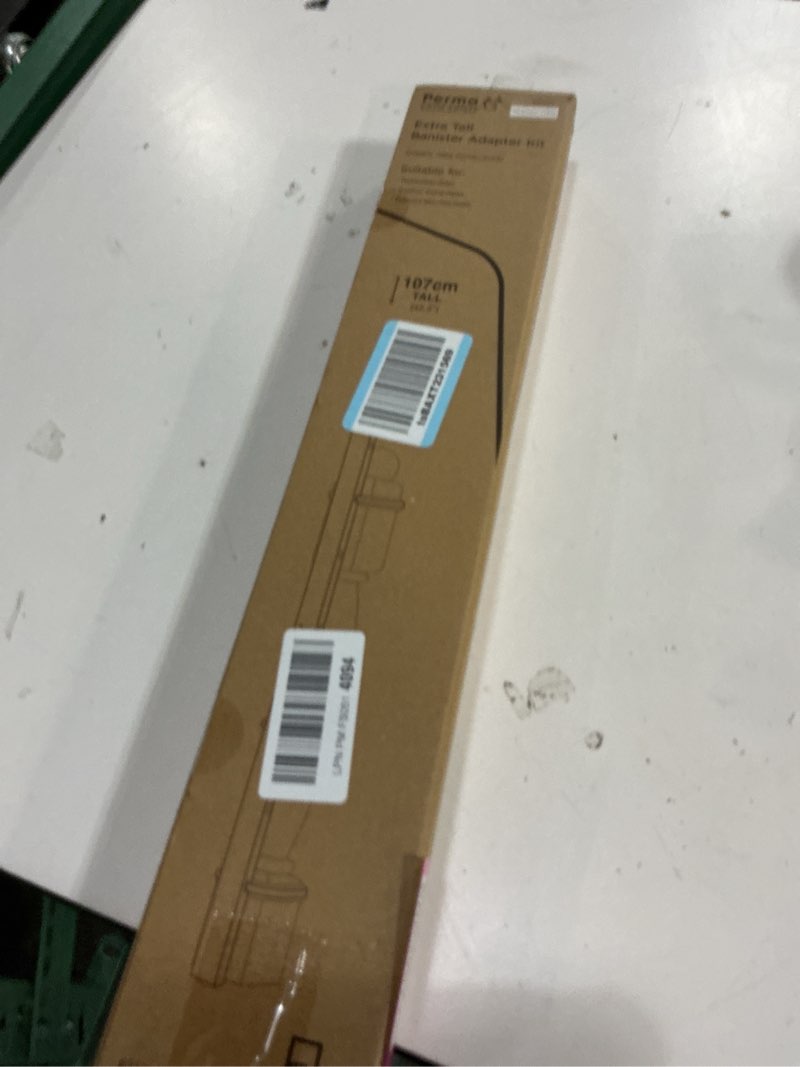 Condition photo showing New/Like New for perma child safety extra tall universal banister adapter kit for pressure and hardware mounted baby gates up to 42" tall, damage free install fits round or square banister posts, gate sold separately
