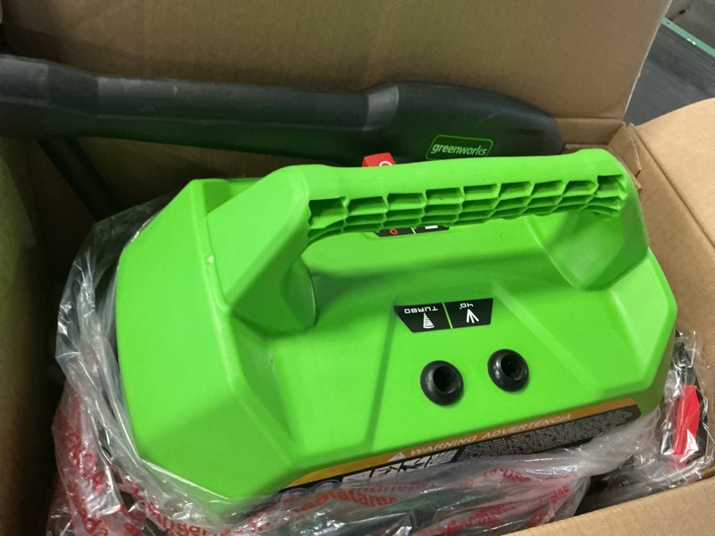 Condition photo showing As Is for greenworks 1800 psi 1.2-gpm cold water electric pressure washer with 2 spray tips