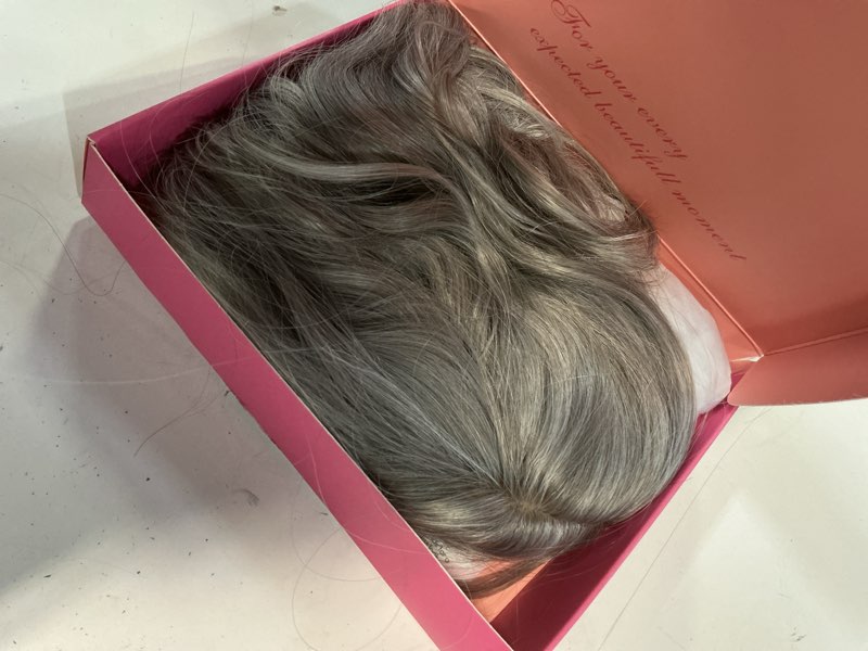 Condition photo showing Good Condition for ms taj 11 inch short wavy hair topper for women with thinning hair, natural synthetic lightweight & breathable hairpiece for women with 6.5"x6.5" base, instantly adds volume and coverage?silver grey? 11 inch silver grey