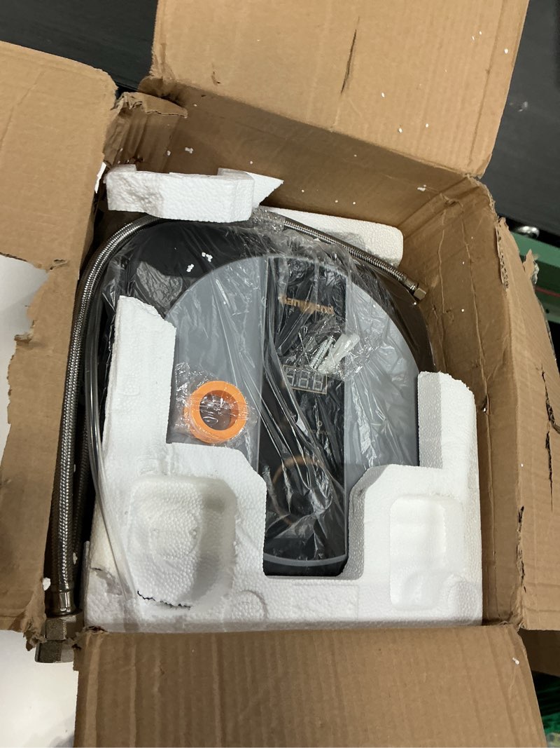 Condition photo showing As Is for 2.5 Gallon Electric Water Heater, 1500W 110V Mini Tank Under Sink Instant Hot Water Heater with Pressure Release Valve, Digital Display for Kitchen, RV, Laundry,Food Truck, White