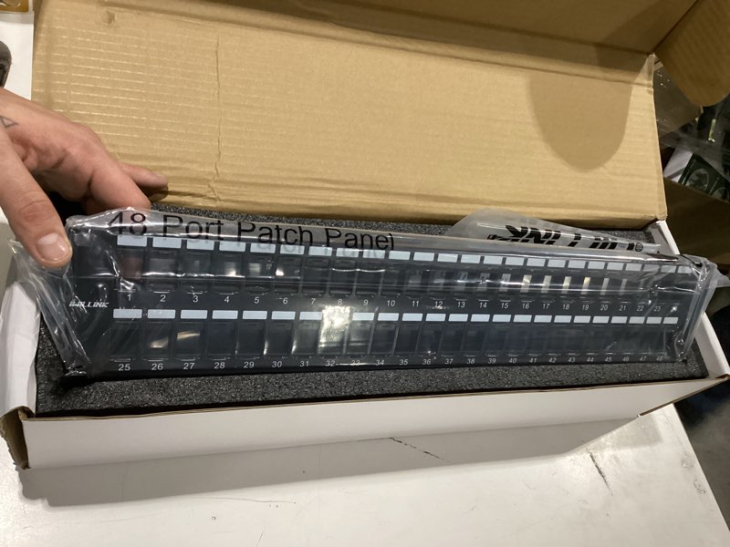 Condition photo showing New/Like New for iwillink Blank 48-Port Keystone Patch Panel, 2U 19'' Rackmount/Wallmount with Metal Housing, Includes 24 Blank Inserts for Custom AV/Data Setups 48 Port With Bar