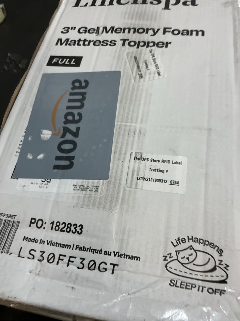Condition photo showing New/Like New for LINENSPA Memory Foam Mattress Topper - 3 Inch Gel Infused Memory Foam - Plush Feel - Cooling and Pressure Relieving - CertiPUR Certified - Dorm Room Essentials - Full Size Full 3 Inch Classic Gel