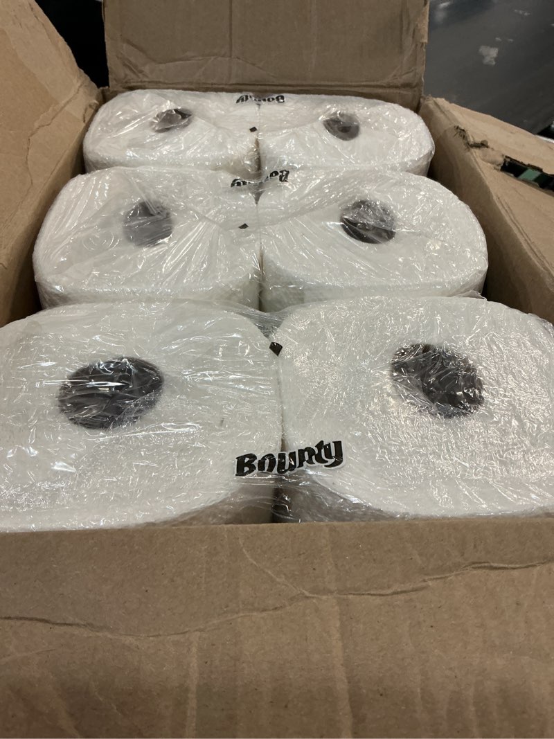 Condition photo showing New/Like New for bounty quick-size paper towels, white, 2 family triple = 5 regular rolls family triple 12 rolls (141 sheets)