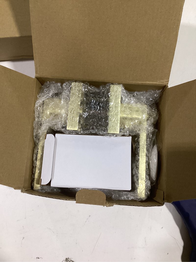 Condition photo showing New/Like New for JO.KO Brushed Golden Door Handles,Privacy Door Lever,Keyless Interior Satin Brass Door Knobs, Heavy Duty Door Lock for Bedroom Bathroom 1 Pack Polished Brass Keyless