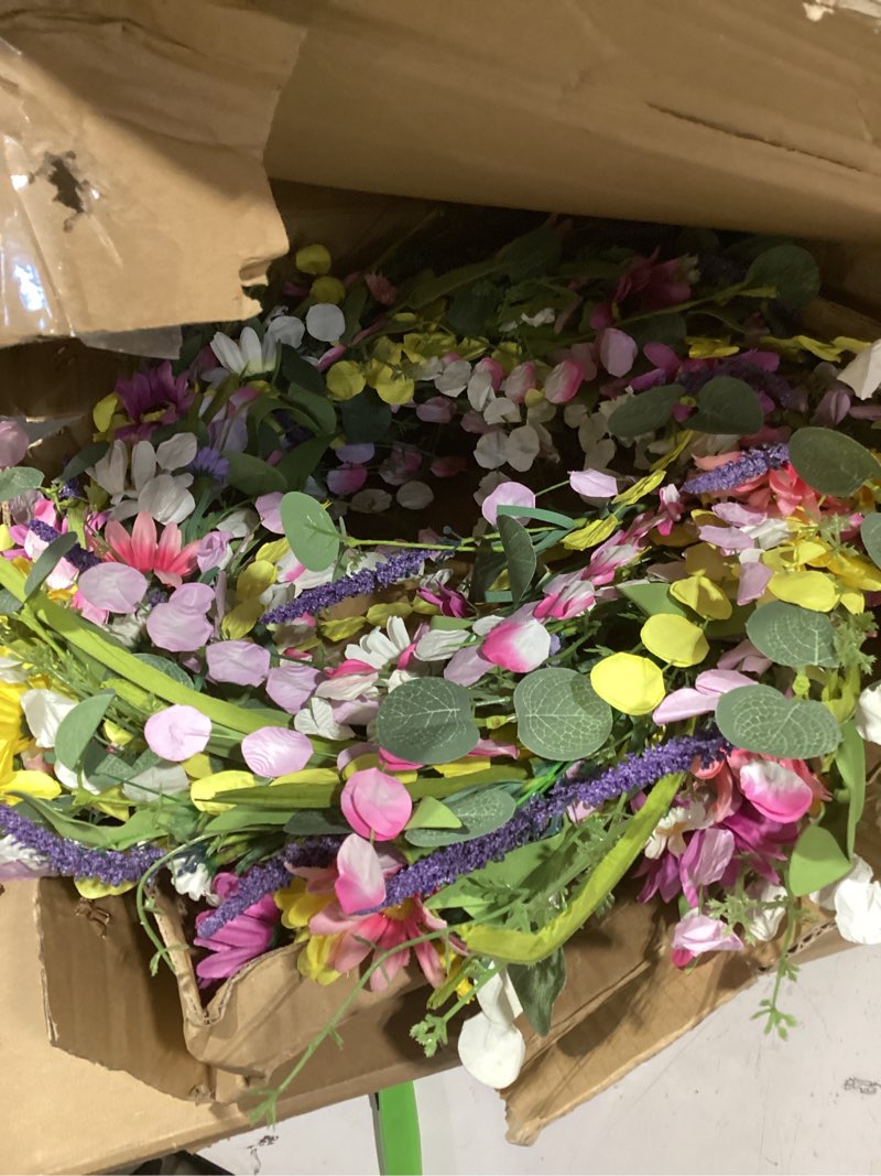 Condition photo showing Good Condition for yawwind 24 inches summer wreaths for front door spring flower wreaths summer door wreath colorful wildflower wreath with daisy lavender for window indoors outdoor decor