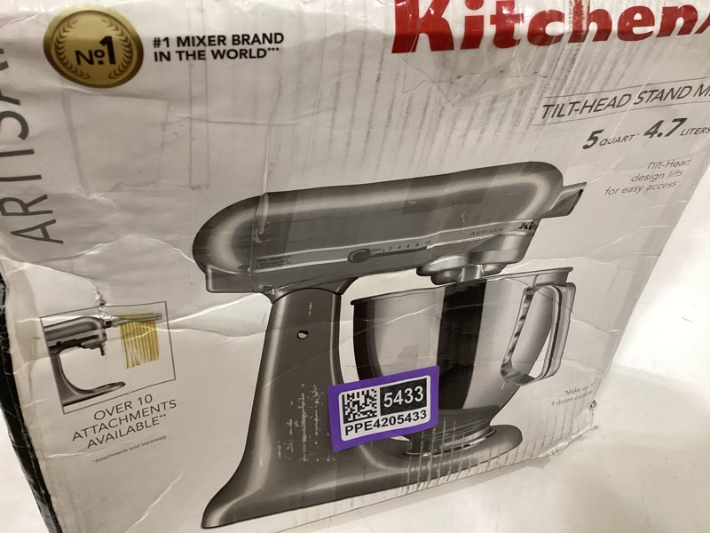Condition photo showing As Is for kitchenaid artisan series 5 quart tilt head stand mixer ksm150ps, juniper
