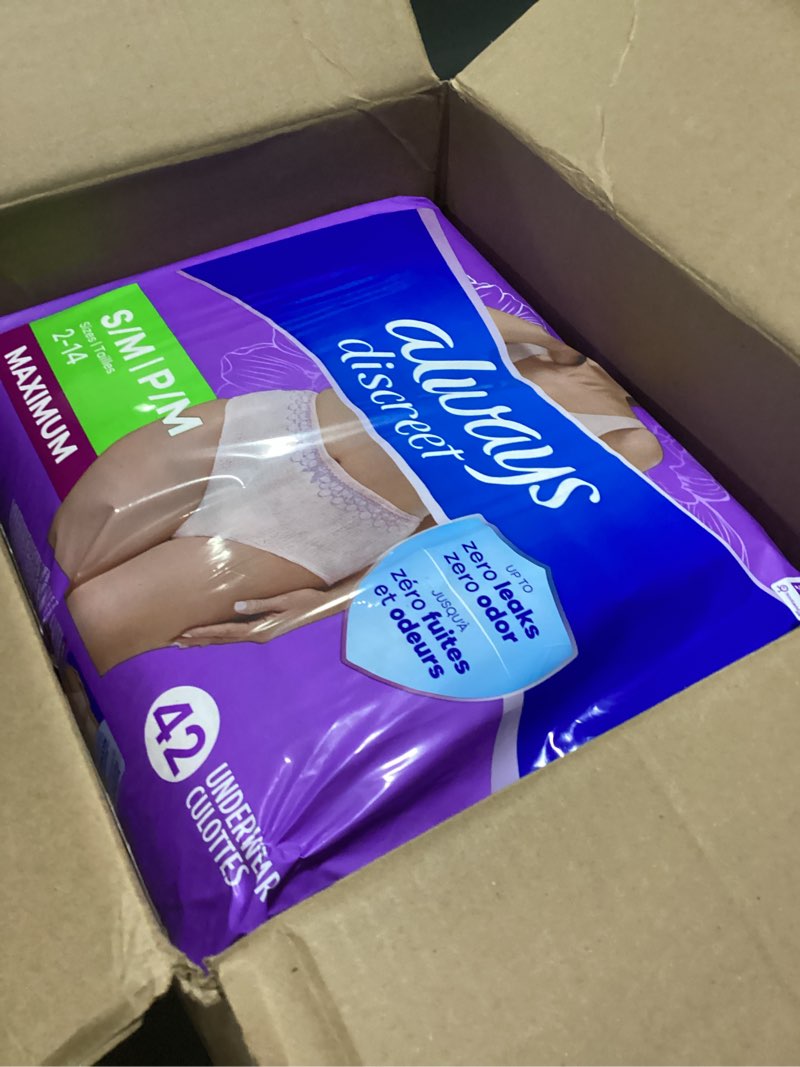 Condition photo showing New/Like New for Always Discreet Adult Incontinence Underwear for Women and Postpartum Underwear, Small/Medium, Up to 100% Bladder Leak Protection, 84 Count (2 Packs of 42) Small/Medium 84