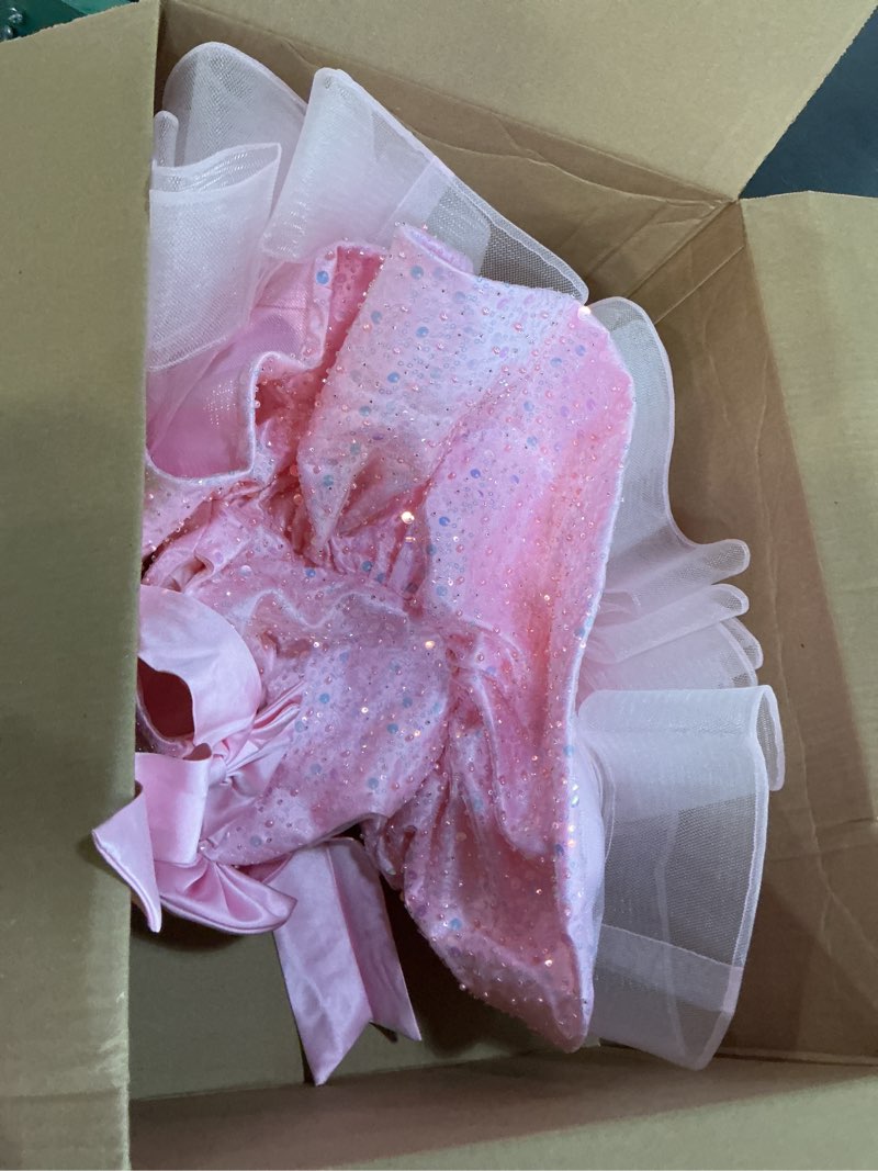 Condition photo showing Good Condition for fairy tale tutu dress for girls – sparkly party dress with sequin bow headband for birthdays and celebrations 12-18 months pink