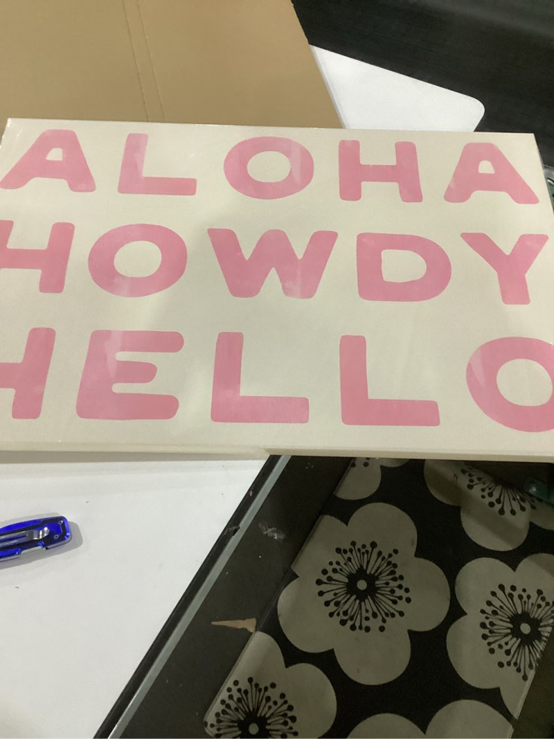 Condition photo showing New/Like New for Aloha Howdy Hello Wall Art, Trendy Western Coastal Cowgirl Room Aesthetic Canvas Poster,Preppy Pink Text Pictures Horizontal Funky Bar Cart Prints For Teen Girl Dorm Bedroom Wall Decor Framed (pink,