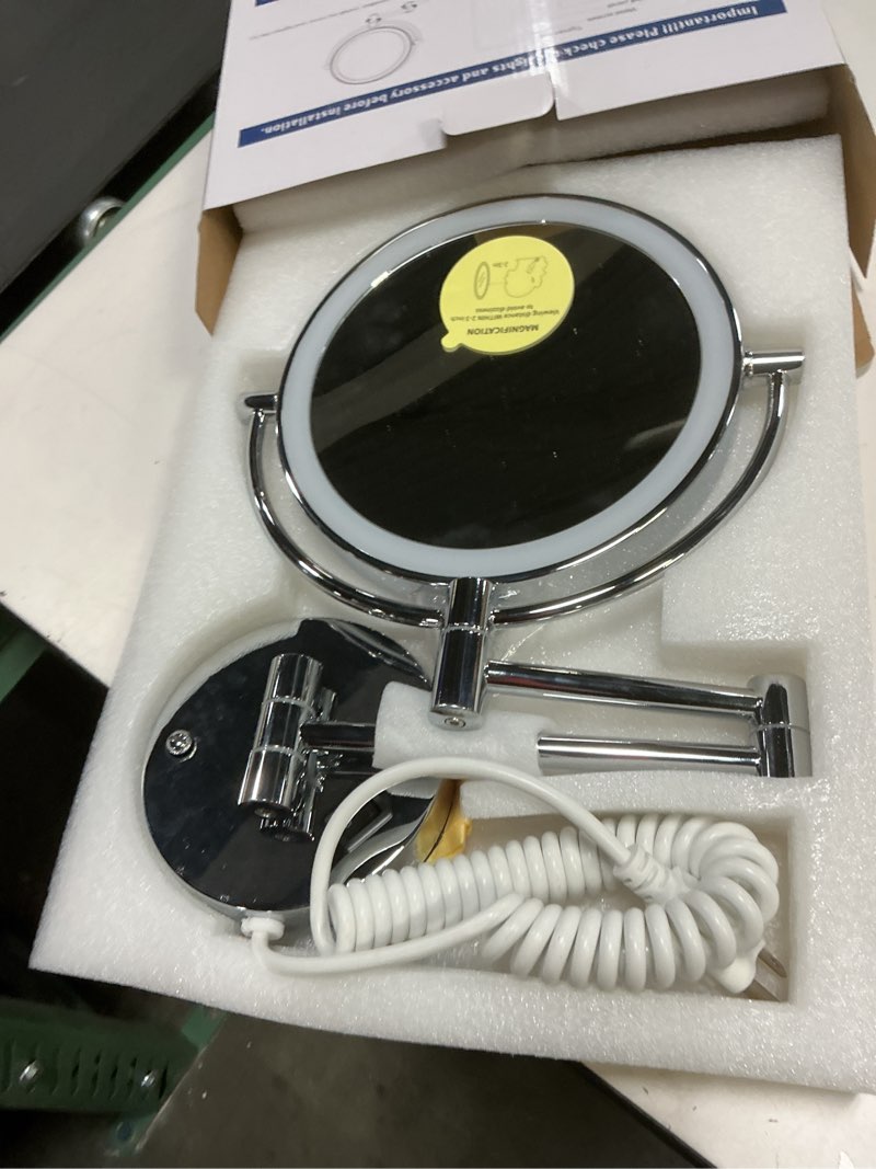 Condition photo showing Good Condition for Wall Mounted Makeup Mirror with Lights, 30X/1X Double-Sided Magnifying, Plug-in Lighted Vanity Mirror with 3 Color Modes, Dimmable Brightness, 360° Swivel Extendable Arm for Bathroom & Grooming Chrome