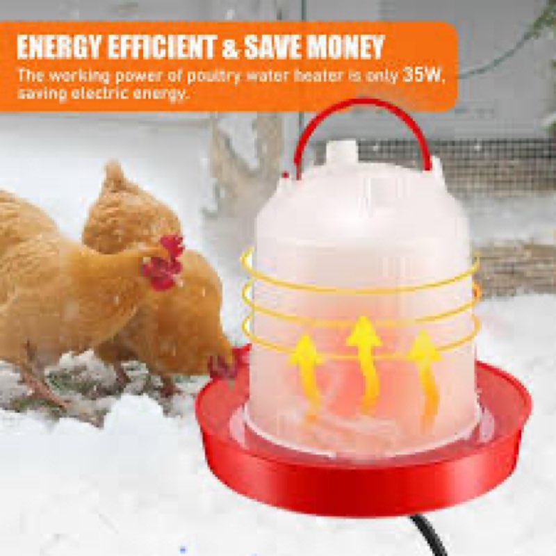 6L Chicken Waterer Heated for Winter Chicken Water Heater wiith Adjustable Leg Support 35W BPA-Free 