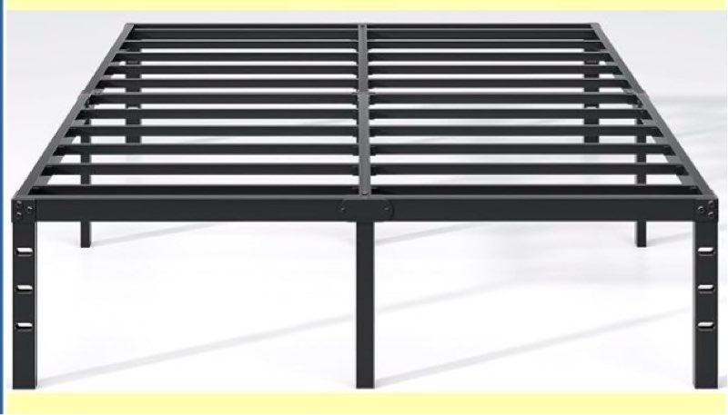 new jeto metal bed frame,king size bed frame with storage space,heavy duty sturdy mattress foundation,easy assembly,no box spring needed, black,18 inch,king