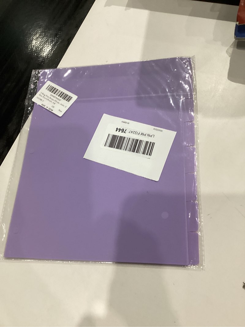 Condition photo showing New/Like New for 3 Ring Pink Binder Dividers with 8-Tabs, A4 Purple Binder Dividers, Sturdy Plastic Dividers, Aesthetic Dividers for Binder, Suitable for Notebooks and Binders, Tabs for Binder, 3 Hole Punch(Purple,A4)