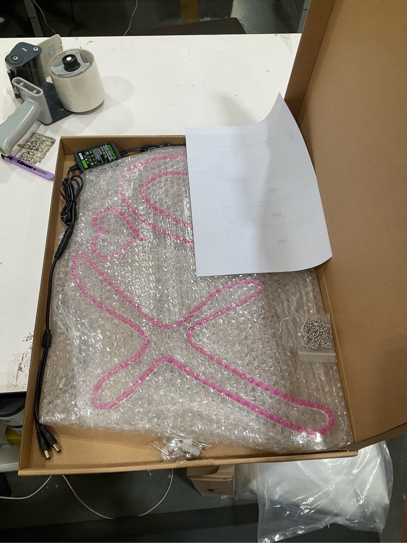 Condition photo showing New/Like New for xo sign with heart, pink neon signs with blinking heart, valentine's day led sign, gift for lover, xo neon light sign perfect for home,wedding,party,bedthroom,bar decor(20 inches)