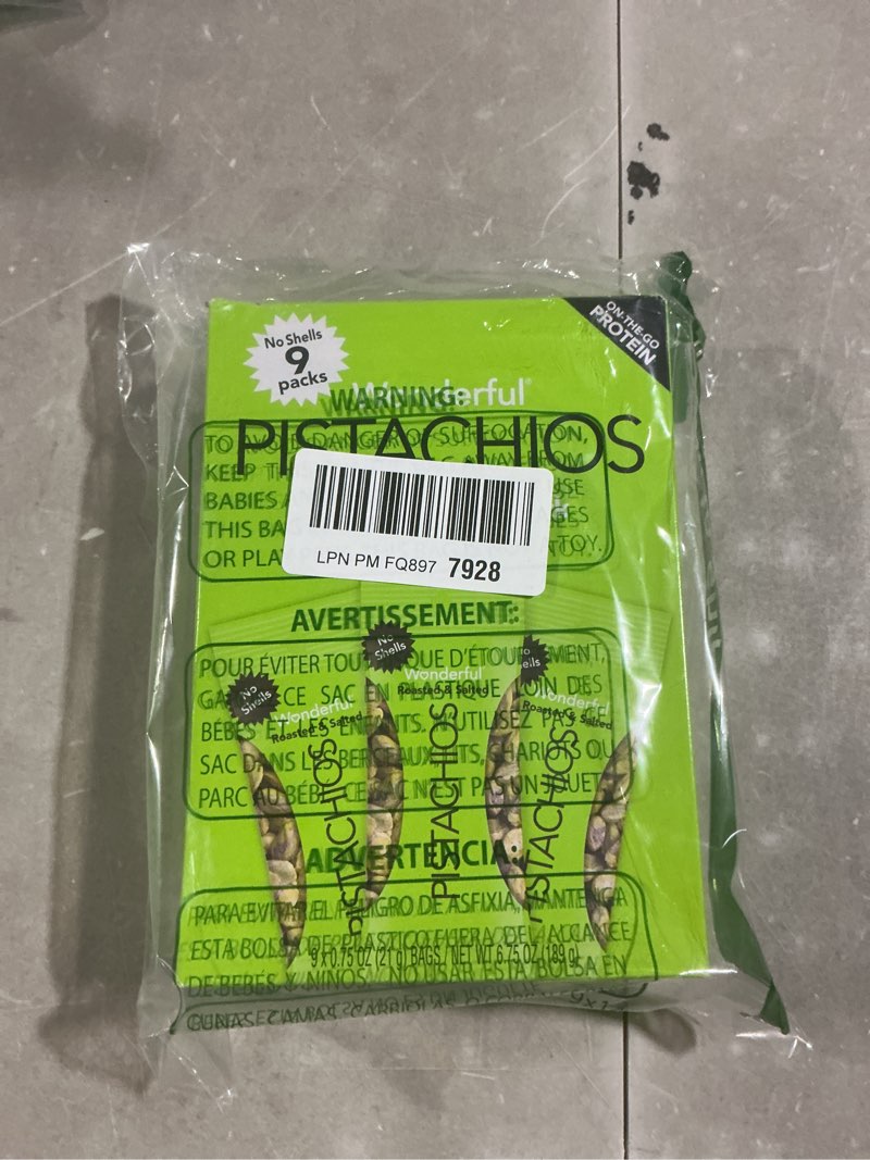 Condition photo showing Good Condition for wonderful pistachios no shells, roasted & salted nuts, 0.75 ounce bag (pack of 9), protein snacks, gluten free, on-the-go, individually wrapped snacks roasted & salted 0.75 ounce (pack of 9)