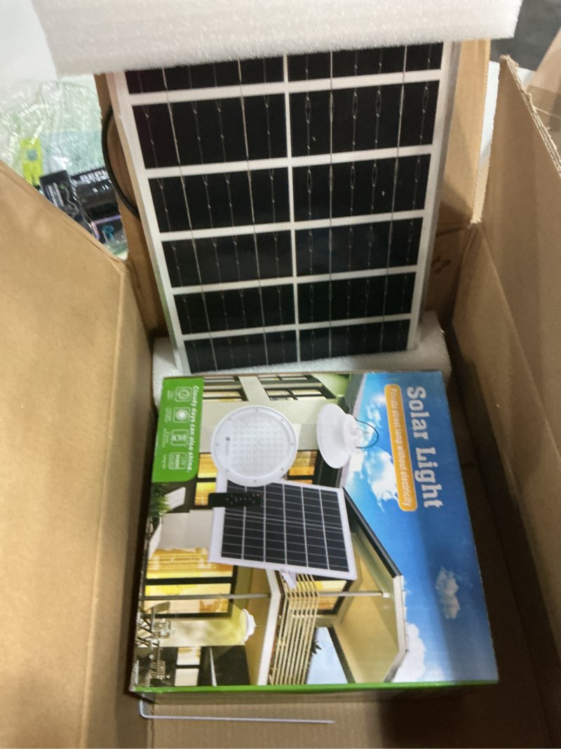 Condition photo showing New/Like New for hulppre solar shed light-daytime or night,96leds brighter white solar light indoor&outdoor with 2 remotes,ip65 barn/chicken coop/workshop/ceiling/pendant lamp for patio,garden,yard,gazebo white solar indoor&outdoor light