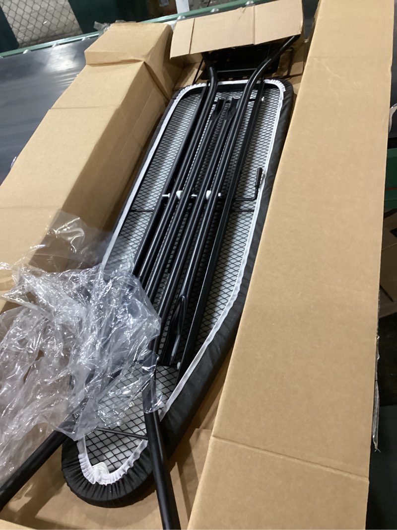 Condition photo showing Good Condition for ironing board, 43x14 inch iron board with steam rest, heavy duty metal frame legs ironing table with heat resistant cover mat, foldable full size hanger ironing stand (black, 52" l x 14" w x 34.6" h) black 43"l x 14"w