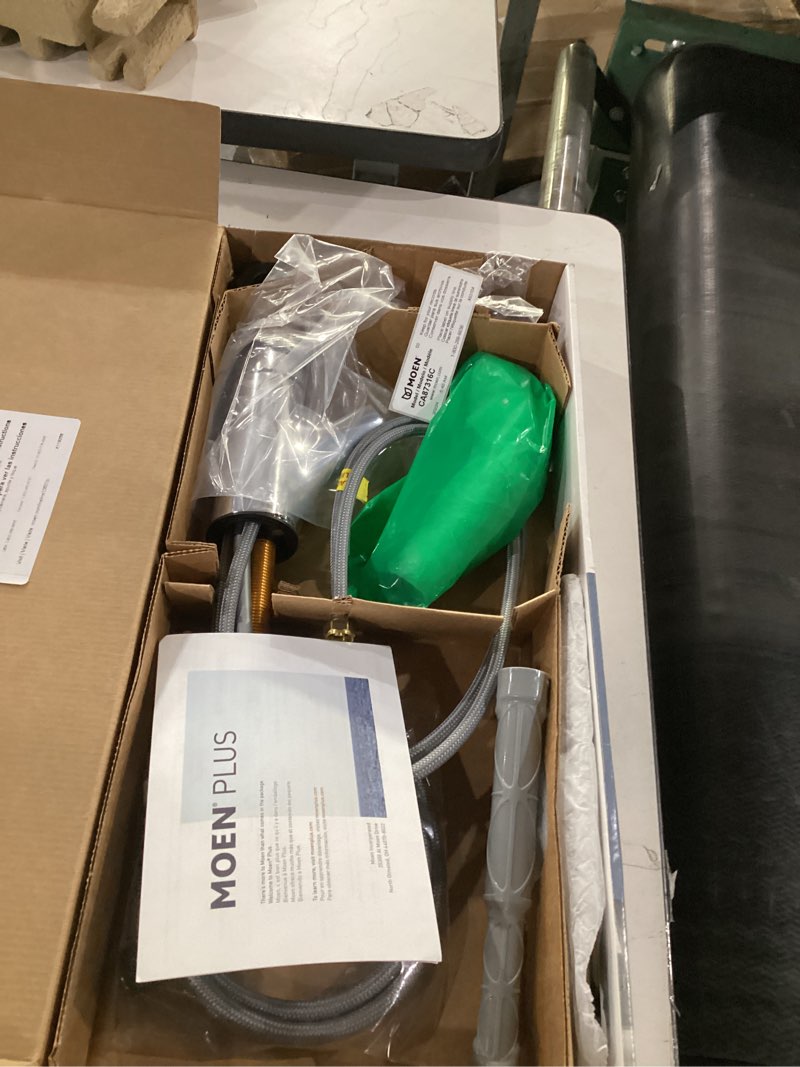 Condition photo showing New/Like New for moen ca87316c chrome renzotm one handle low arc pullout kitchen faucet