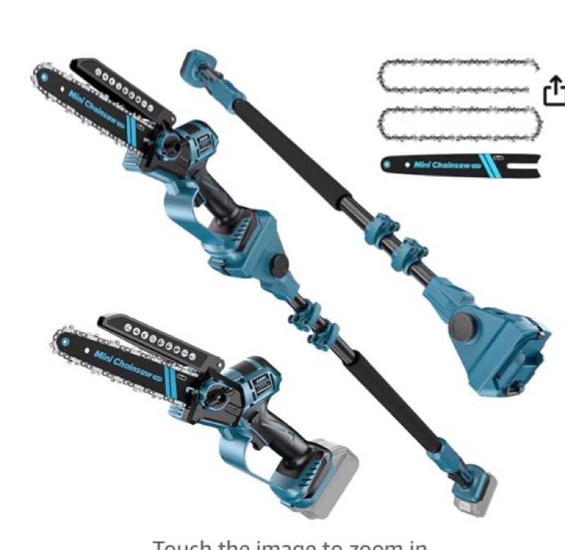 (incomplete)2-in-1 cordless 8 inch pole saw & mini chainsaw for makita 18v battery(not included), electric chain saw 15ft max reach, multi-angle power chainsaw w/pole for tree trimming, wood cutting