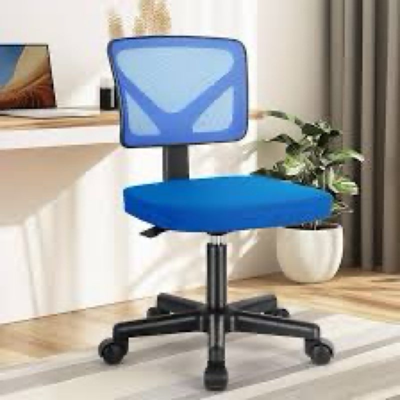 DUMOS Armless Desk Chairs with Wheels, Ergonomic Adjustable Home Office Swivel Rolling Task Chair No Arms, Comfy Mesh Mid Back Computer Work Vanity Desk Seat for Small Spaces, Black