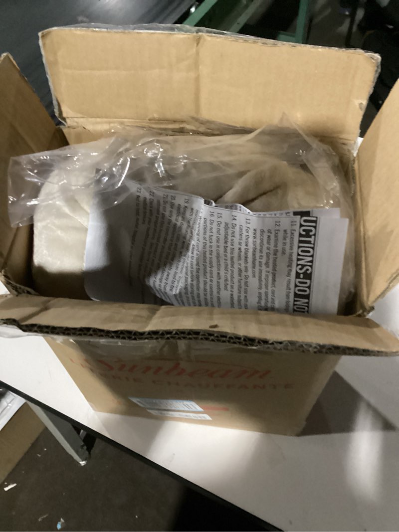 Condition photo showing As Is for Sunbeam Electric Royal Posh Velvet Heated Blanket, 12 Heat Settings, 12-Hour Selectable Auto Shut-Off, Fast Heating, Warm and Lush, Champagne Color, King, 90" x 100" Champagne King (90" x 100")