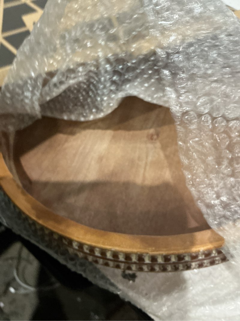 Condition photo showing Good Condition for carah & cossh round wooden serving tray, whitewashed round decorative wood tray, round farmhouse rustic decorative tray, perfect for storage and display (brown)