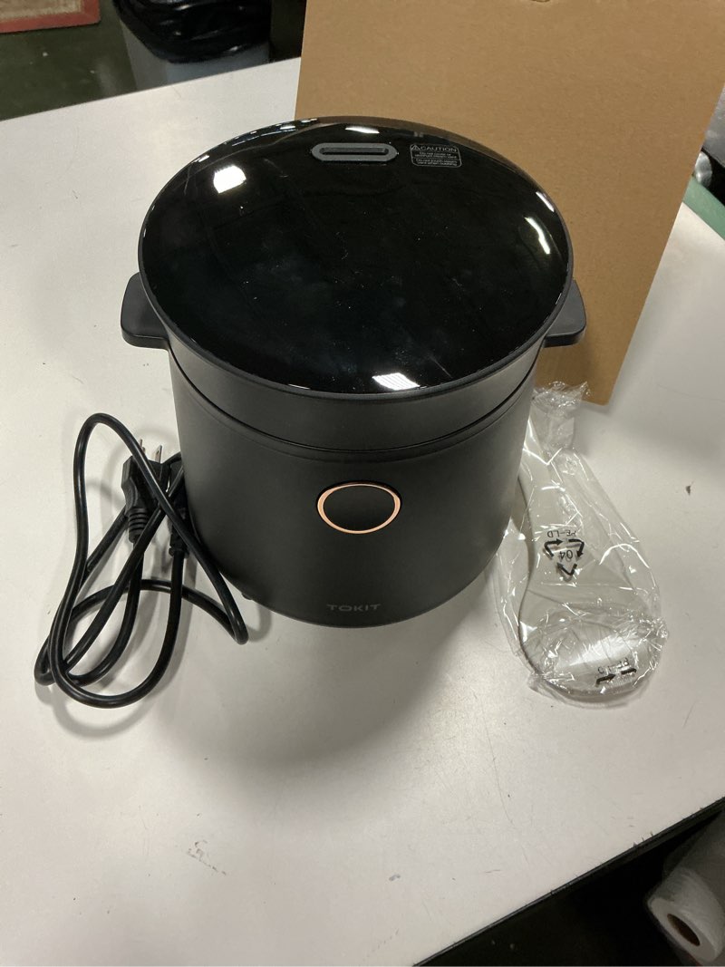 Condition photo showing Good Condition for TOKIT Rice Cooker 3 Cup Uncooked/6 Cup Cooked, Nonstick Inner Pot Ceramic Rice Cooker Small,24H Timer Delay & Keep Warm, Portable 9 Preset Functions for Brown Rice, Steam, Soup, Black R1