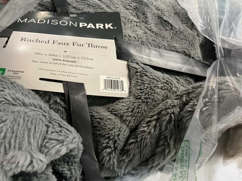 Condition photo showing Good Condition for madison park ruched luxury throw premium soft cozy brushed long faux fur for bed, couch or sofa, 50"x60", silver grey silver grey 50x60"